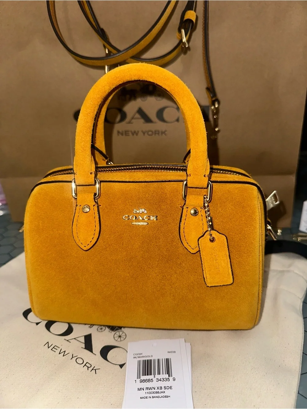 Coach Rowan Mini Suede Marigold